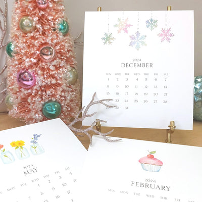 Hand-sparkled  Desk Calendar & Easel